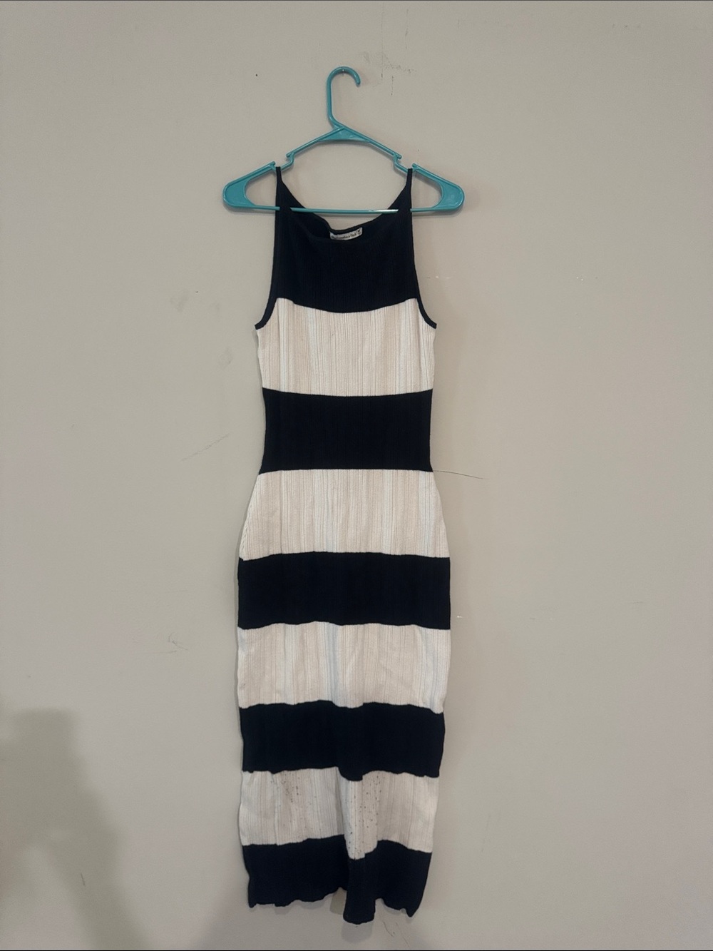 Abercrombie & Fitch Black and White Striped Knit Maxi Dress